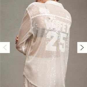 Anthropologie White Sequin Wifey 25 Shirt